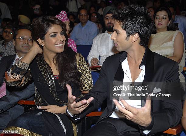 Mr. Vineet Jain, MD of Times of India, Priyanka Chopra and Shahid Kapoor at the 12th Rajiv Gandhi Awards function. The awards, organised by the youth...