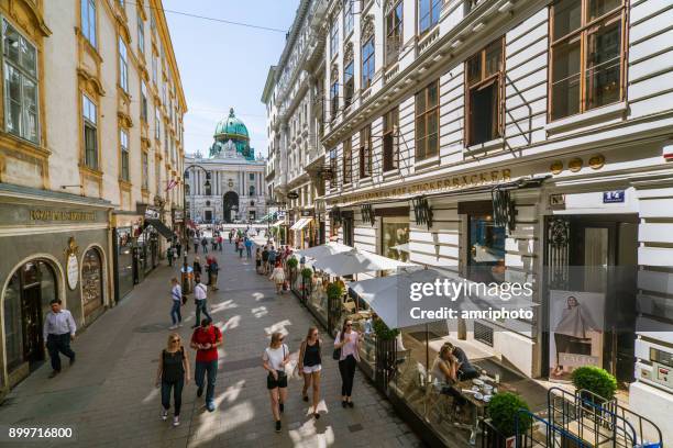 pedestrian zone in inner city of vienna - pedestrian zone stock pictures, royalty-free photos & images