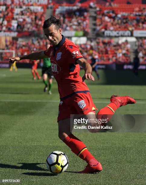 Nikola Mileusnic of United kicks the ball during the round 13 A-League match between Adelaide United and Brisbane Roar at Coopers Stadium on December...