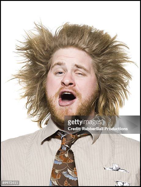 man with wild hair - hair standing on end stock pictures, royalty-free photos & images
