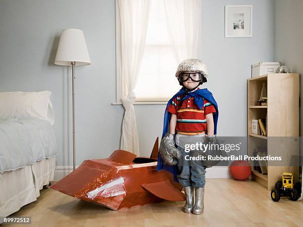 little boy playing dress up - astronaut kid stock pictures, royalty-free photos & images