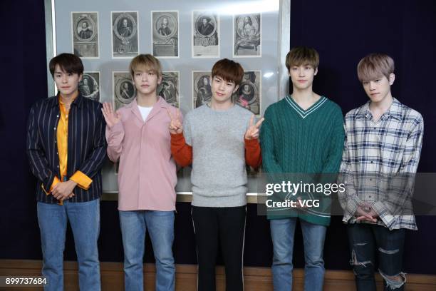 Kwon Kwang-jin, Lee Seung-hyub, Cha Hun, Kim Jae-hyun and Yoo Hwe-seung of South Korean rap rock band N.Flying attend a press conference on December...