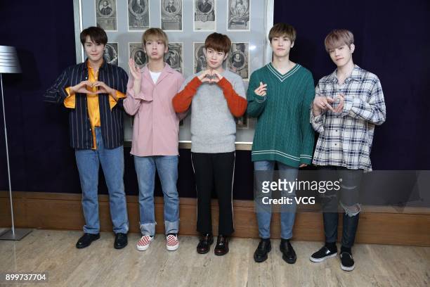 Kwon Kwang-jin, Lee Seung-hyub, Cha Hun, Kim Jae-hyun and Yoo Hwe-seung of South Korean rap rock band N.Flying attend a press conference on December...