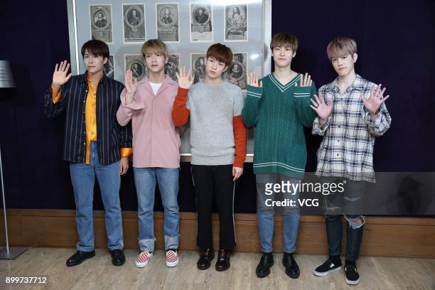 Kwon Kwang-jin, Lee Seung-hyub, Cha Hun, Kim Jae-hyun and Yoo Hwe-seung of South Korean rap rock band N.Flying attend a press conference on December...