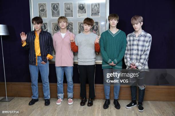 Kwon Kwang-jin, Lee Seung-hyub, Cha Hun, Kim Jae-hyun and Yoo Hwe-seung of South Korean rap rock band N.Flying attend a press conference on December...