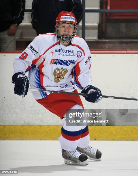 Vladimir Tarasenko of Team Russia skates against Team USA at the 1980 Rink Herb Brooks Arena on August 14, 2009 in Lake Placid, New York.