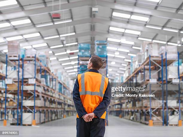worker looking at product in warehouse - warehouse stock pictures, royalty-free photos & images