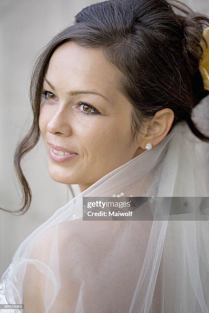 Portrait of a smiling bride.