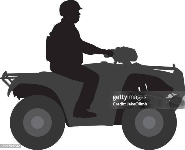soldier riding atv silhouette - quad bike stock illustrations