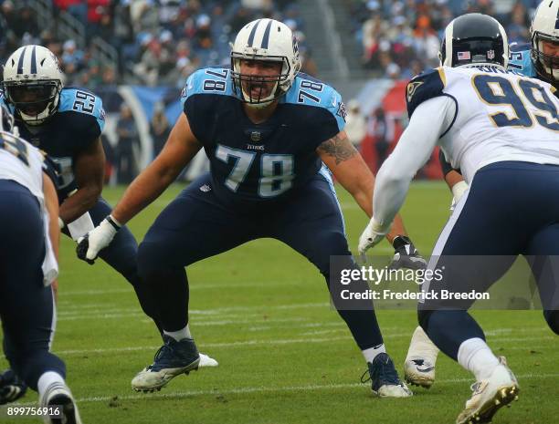 Jack Conklin of the Tennessee Titans plays against the Los Angeles Rams at Nissan Stadium on December 24, 2017 in Nashville, Tennessee.