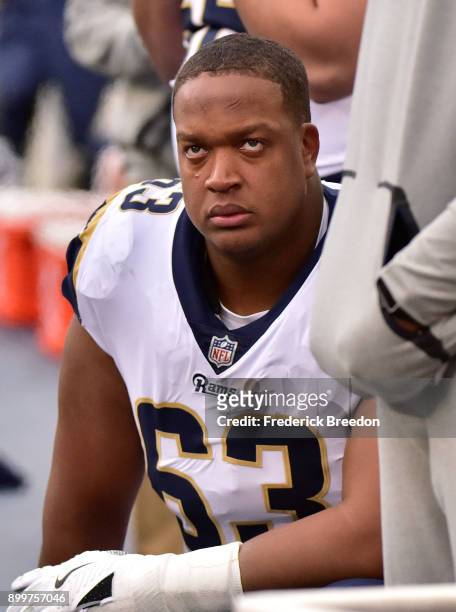 Darrell Williams of the Los Angeles Rams watches from the sideline during a game against the Tennessee Titans at Nissan Stadium on December 24, 2017...