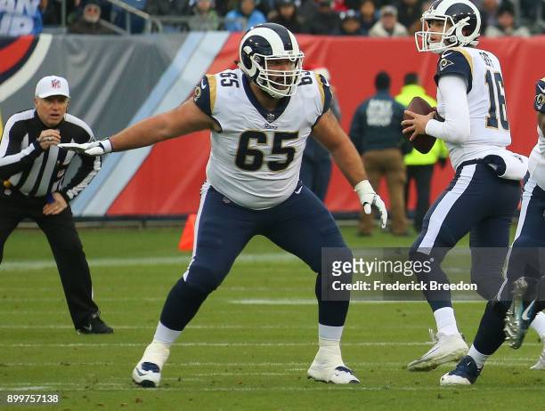 John Sullivan of the Los Angeles Rams plays against the Tennessee Titans at Nissan Stadium on December 24, 2017 in Nashville, Tennessee.