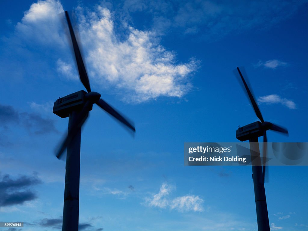 Wind turbines in silhouette
