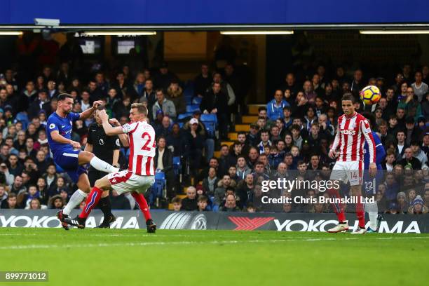 Danny Drinkwater of Chelsea scores his side's second goal during the Premier League match between Chelsea and Stoke City at Stamford Bridge on...