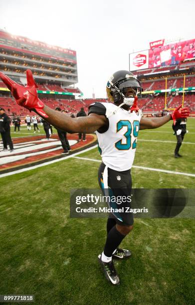 Tashaun Gipson of the Jacksonville Jaguars stands on the field prior to the game against the San Francisco 49ers at Levi's Stadium on December 24,...