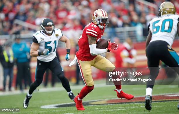 Louis Murphy of the San Francisco 49ers runs after making a reception during the game against the Jacksonville Jaguars at Levi's Stadium on December...