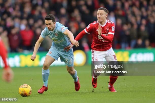 George Honeyman of Sunderland takes on Barrie McKay of Forest during the Sky Bet Championship match between Nottingham Forest and Sunderland at City...