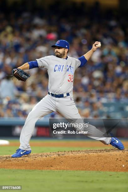 Brian Duensing of the Chicago Cubs pitches during Game 2 of the National League Championship Series against the Los Angeles Dodgers at Dodger Stadium...