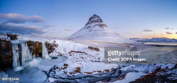 Mount Kirkjufell also known as Church Mountain is a 463 m high mountain on the north coast of Iceland's Snæfellsnes peninsula, near the town of...