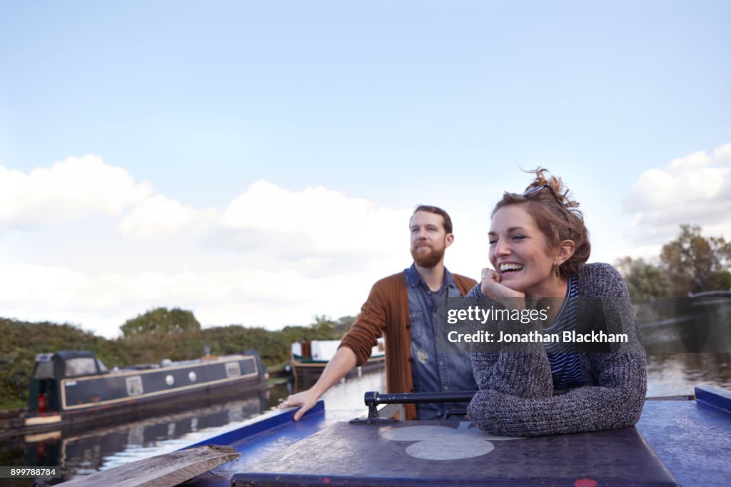 Couple on canal boat
