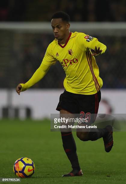 Andre Carrillo of Watford in action during the Premier League match between Watford and Swansea City at Vicarage Road on December 30, 2017 in...