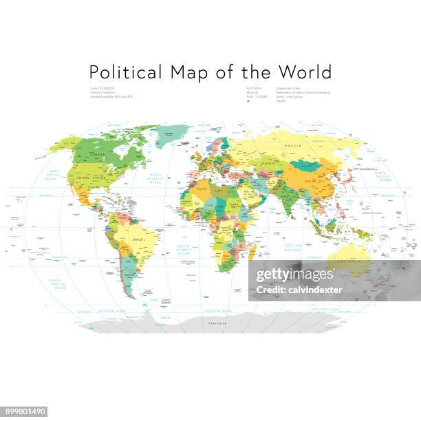 politische karte der welt - hauptstadt stock-grafiken, -clipart, -cartoons und -symbole