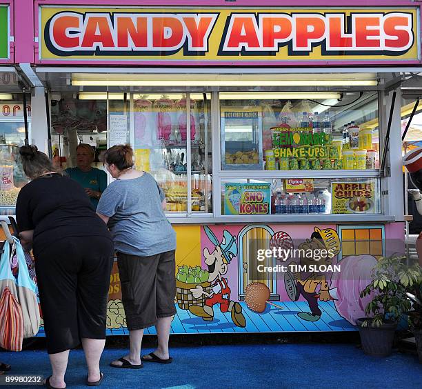 Two overweight women purchase food at at the 61st Montgomery County Agricultural Fair on August 19, 2009 in Gaithersburg, Maryland. At USD 150...