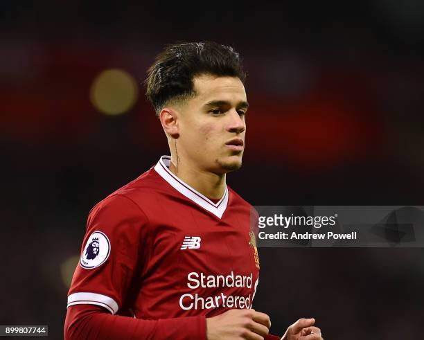 Philippe Coutinho of Liverpool during the Premier League match between Liverpool and Leicester City at Anfield on December 30, 2017 in Liverpool,...