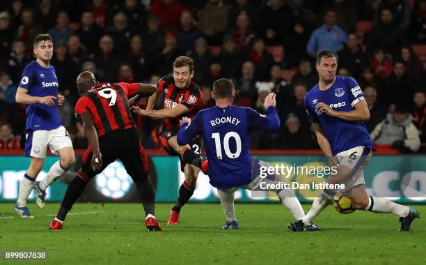 Ryan Fraser of AFC Bournemouth scores his team's second goal during the Premier League match between AFC Bournemouth and Everton at Vitality Stadium...
