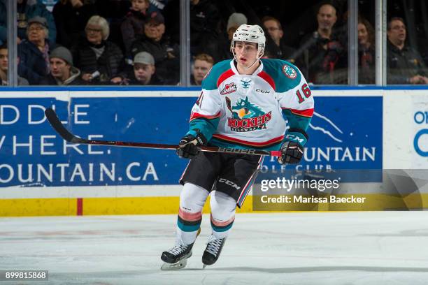 Kole Lind of the Kelowna Rockets skates against the Kamloops Blazers on December 27, 2017 at Prospera Place in Kelowna, British Columbia, Canada....