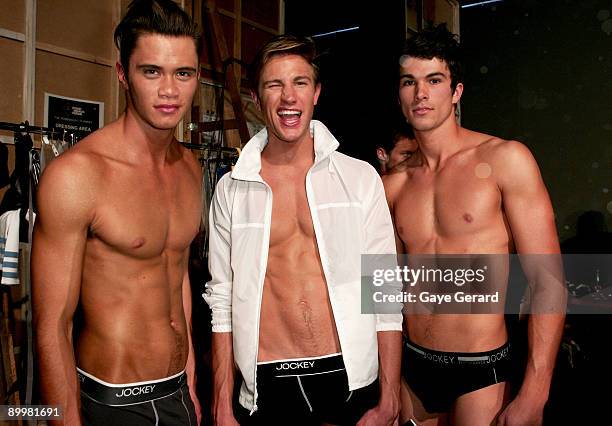 Models pose backstage ahead of the Hot In The City lingerie show at Rosemount Sydney Fashion Festival 2009 at Martin Place Collection Showroom on...