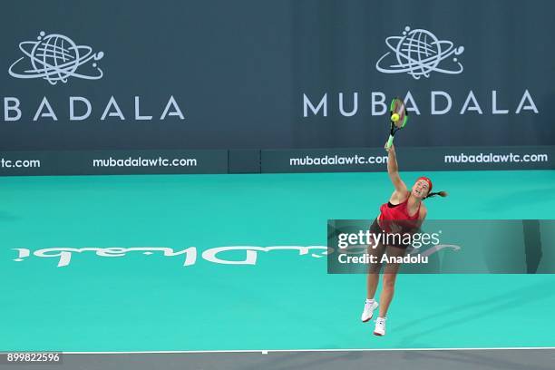 Jelena Ostapenko of Latvia vies against Serena Williams of United States during Ladies Final match on day three of the Mubadala World Tennis...