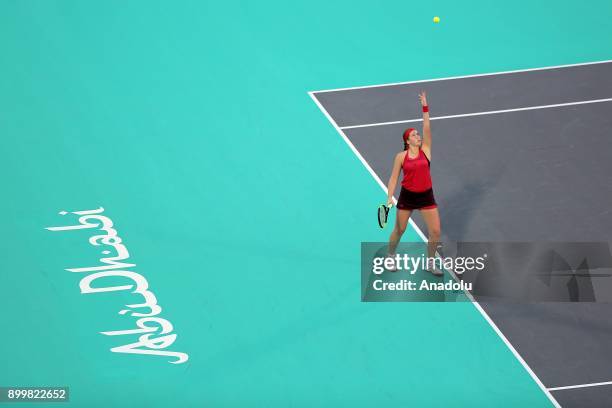 Jelena Ostapenko of Latvia vies against Serena Williams of United States during Ladies Final match on day three of the Mubadala World Tennis...