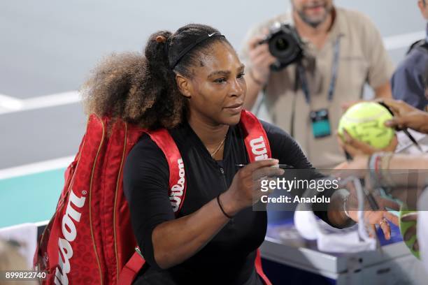 Serena Williams of United States is seen after her Ladies Final match against Jelena Ostapenko of Latvia on day three of the Mubadala World Tennis...