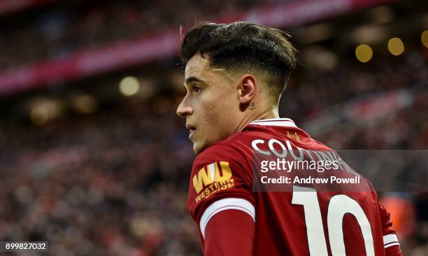 Philippe Coutinho of Liverpool during the Premier League match between Liverpool and Leicester City at Anfield on December 30, 2017 in Liverpool,...