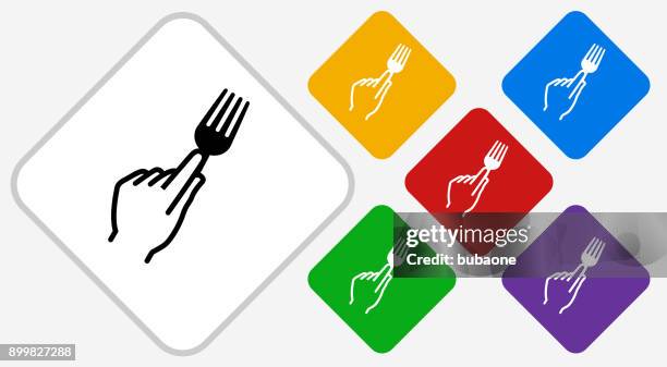 hand holding fork color diamond vector icon - hand fork stock illustrations