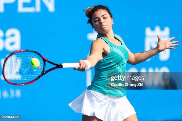 Jasmine Paolini of Italy returns a shot during the qualification match against Anna Karolina Schmiedlova of Slovakia during 2018 WTA Shenzhen Open at...