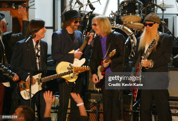 Inductee Jackson Browne, Jeff Lynne, Tom Petty and inductee Billy Gibbons of ZZ Top