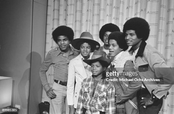 American singer Michael Jackson with the Jackson Five during a tour of Australia, July 1973. From left to right,Tito, Michael, Randy, Jermaine ,...
