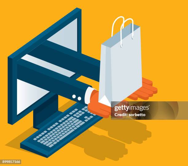 ilustrações de stock, clip art, desenhos animados e ícones de online shopping - desktop - shopping bag - onlineshopping