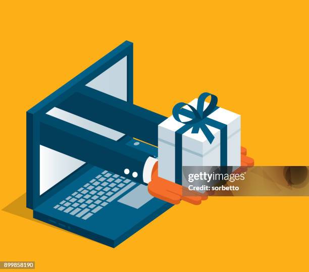 online shopping - laptop - receiving gift stock illustrations