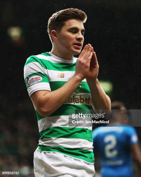 James Forrest of Celtic reacts during the Scottish Premier League match between Celtic and Ranger at Celtic Park on December 30, 2017 in Glasgow,...