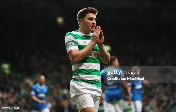 James Forrest of Celtic reacts during the Scottish Premier League match between Celtic and Ranger at Celtic Park on December 30, 2017 in Glasgow,...