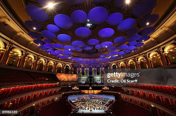 Musicians of The West-Eastern Divan youth orchestra, conducted by Daniel Barenboim rehearse in the Royal Albert Hall ahead of their performace in the...