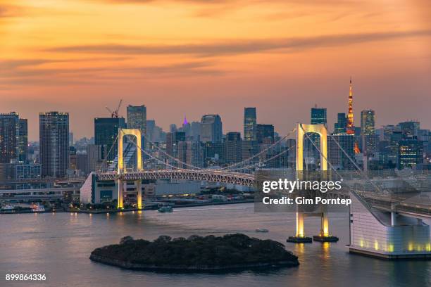 rainbow bridge in tokyo - new bay bridge stock pictures, royalty-free photos & images