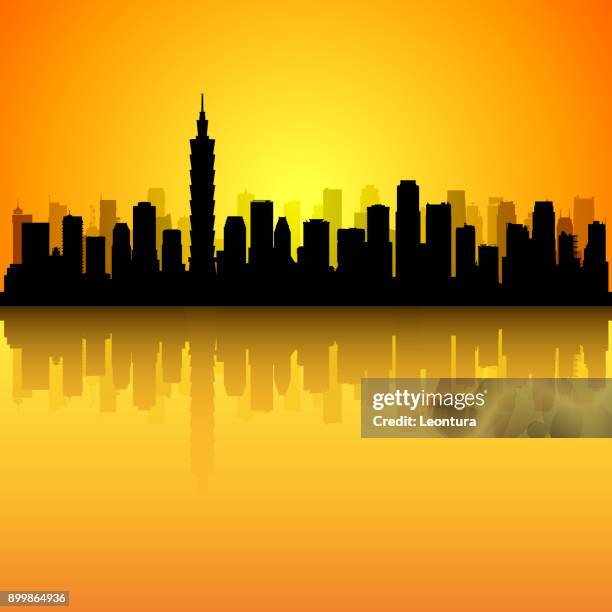 taipei skyline (alle gebäude sind vollständig und beweglich) - taipeh gegenlicht stock-grafiken, -clipart, -cartoons und -symbole