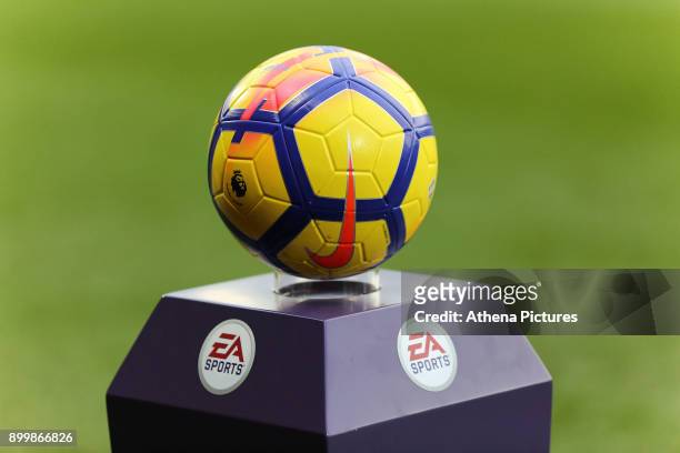 The official Nike match ball during the Premier League match between Watford and Swansea City at the Vicarage Road on December 30, 2017 in Watford,...