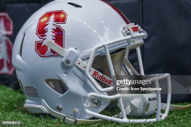 Stanford helmet awaits the next series during the Alamo Bowl game between the Stanford Cardinals and the TCU Horned Frogs on December 28, 2017 at NRG...