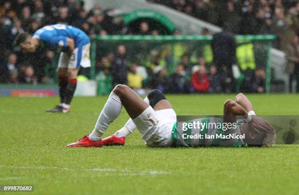 Scott Sinclair of Celtic reacts during the Scottish Premier League match between Celtic and Ranger at Celtic Park on December 30, 2017 in Glasgow,...