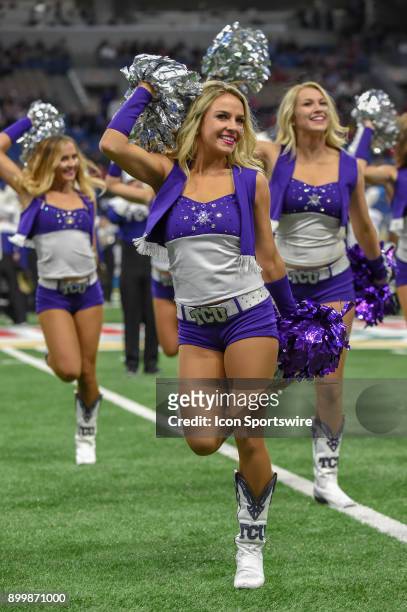 Cheerleaders rev up the crowd during the Alamo Bowl game between the Stanford Cardinals and the TCU Horned Frogs on December 28, 2017 at NRG Stadium...